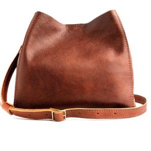Portland Leather 'Almost Perfect Butterfly Bucket Bag' in color Nutmeg